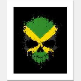 Chaotic Jamaican Flag Splatter Skull Posters and Art